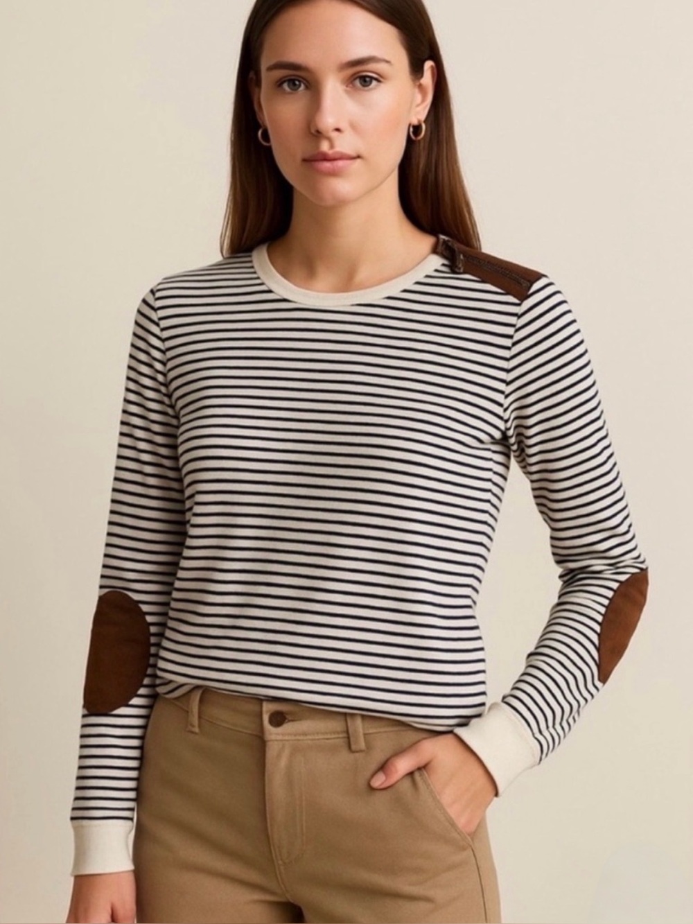 Lauren RL Striped Long-Sleeve with Suede Elbow Patches Size Large - Picture 1 of 12